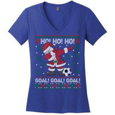 Dabbing Christmas Soccer Ho Santa Elf Ugly Xmas Sweater Cool Gift Women's V-Neck T-Shirt