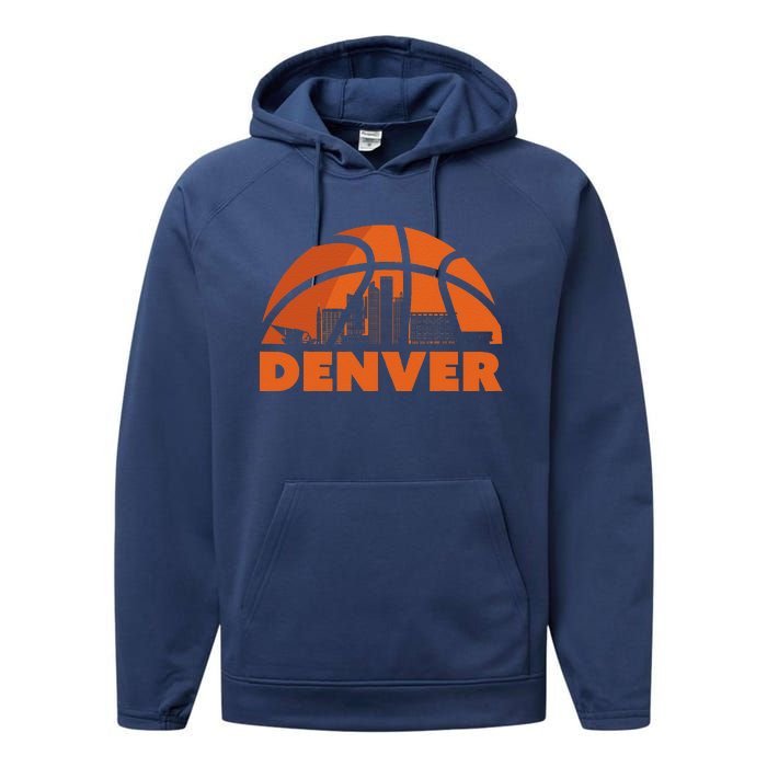 Denver City Skyline Colorado Basketball Fan Jersey Performance Fleece Hoodie