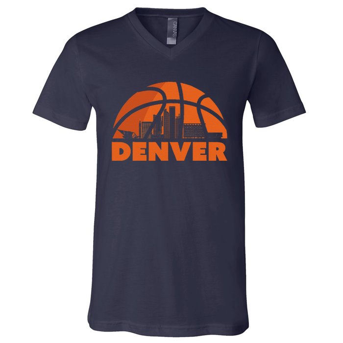 Denver City Skyline Colorado Basketball Fan Jersey V-Neck T-Shirt