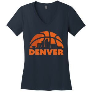 Denver City Skyline Colorado Basketball Fan Jersey Women's V-Neck T-Shirt