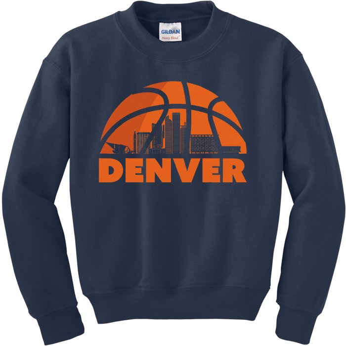 Denver City Skyline Colorado Basketball Fan Jersey Kids Sweatshirt