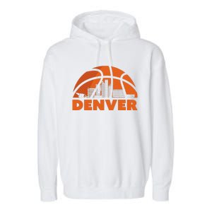 Denver City Skyline Colorado Basketball Fan Jersey Garment-Dyed Fleece Hoodie