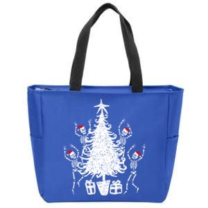 Dancing Christmas Skeletons Funny Spooky Christmas Graphic Gift Zip Tote Bag