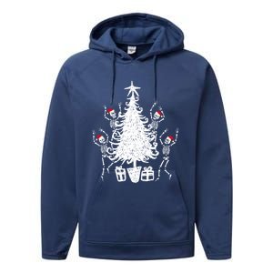 Dancing Christmas Skeletons Funny Spooky Christmas Graphic Gift Performance Fleece Hoodie