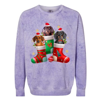 Dachshund Christmas Stocking Funny Xmas Dog Lover Colorblast Crewneck Sweatshirt