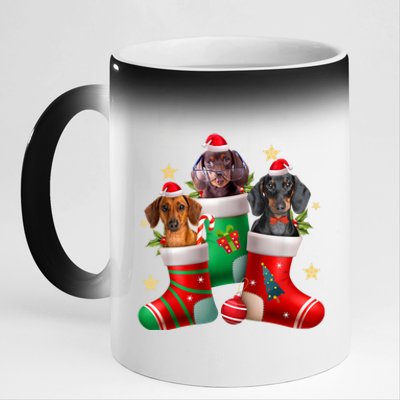 Dachshund Christmas Stocking Funny Xmas Dog Lover 11oz Black Color Changing Mug