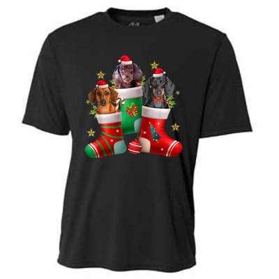 Dachshund Christmas Stocking Funny Xmas Dog Lover Cooling Performance Crew T-Shirt