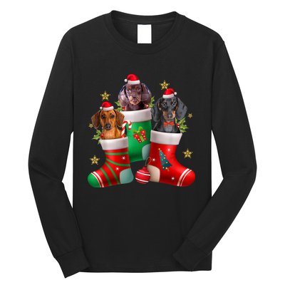 Dachshund Christmas Stocking Funny Xmas Dog Lover Long Sleeve Shirt