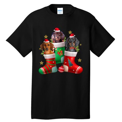 Dachshund Christmas Stocking Funny Xmas Dog Lover Tall T-Shirt