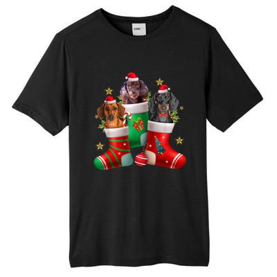 Dachshund Christmas Stocking Funny Xmas Dog Lover Tall Fusion ChromaSoft Performance T-Shirt