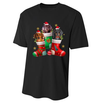 Dachshund Christmas Stocking Funny Xmas Dog Lover Performance Sprint T-Shirt