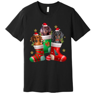 Dachshund Christmas Stocking Funny Xmas Dog Lover Premium T-Shirt