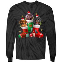 Dachshund Christmas Stocking Funny Xmas Dog Lover Tie-Dye Long Sleeve Shirt