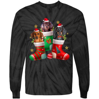 Dachshund Christmas Stocking Funny Xmas Dog Lover Tie-Dye Long Sleeve Shirt