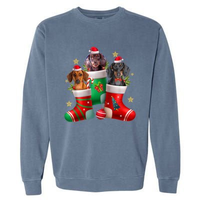 Dachshund Christmas Stocking Funny Xmas Dog Lover Garment-Dyed Sweatshirt