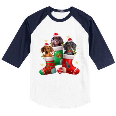 Dachshund Christmas Stocking Funny Xmas Dog Lover Baseball Sleeve Shirt