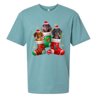 Dachshund Christmas Stocking Funny Xmas Dog Lover Sueded Cloud Jersey T-Shirt