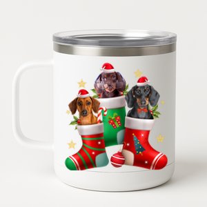 Dachshund Christmas Stocking Funny Xmas Dog Lover 12 oz Stainless Steel Tumbler Cup