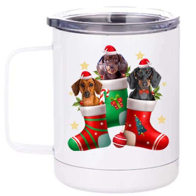 Dachshund Christmas Stocking Funny Xmas Dog Lover 12 oz Stainless Steel Tumbler Cup