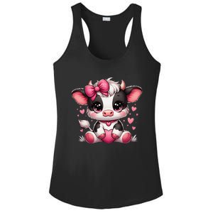 Dairy Cow Sitting Holding Heart Pin.K Coquette Bow Animal Ladies PosiCharge Competitor Racerback Tank