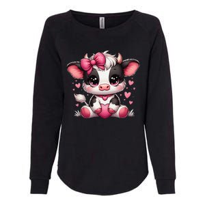 Dairy Cow Sitting Holding Heart Pin.K Coquette Bow Animal Womens California Wash Sweatshirt