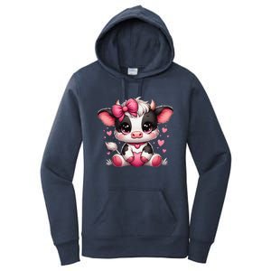 Dairy Cow Sitting Holding Heart Pin.K Coquette Bow Animal Women's Pullover Hoodie