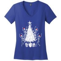 Dancing Christmas Skeletons Funny Spooky Christmas Graphic Gift Women's V-Neck T-Shirt