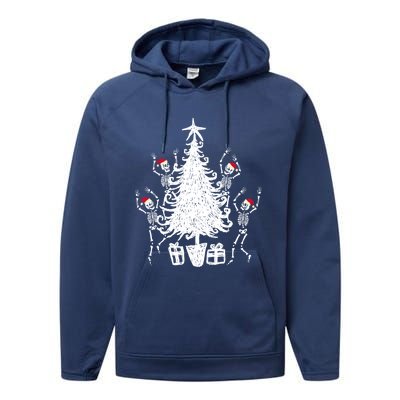 Dancing Christmas Skeletons Funny Spooky Christmas Graphic Gift Performance Fleece Hoodie