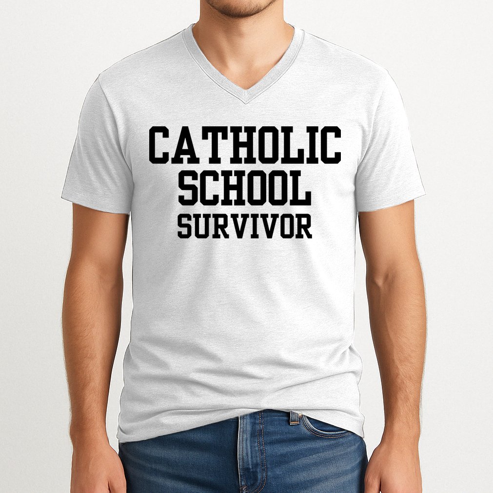 Doublecrossclothingco Catholic School Survivor V-Neck T-Shirt
