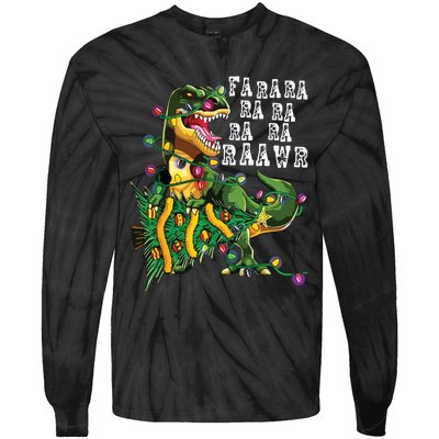 Dinosaur Christmas Shirts Fa Ra Rawr Tree Rex Boy Xmas Gift Tie-Dye Long Sleeve Shirt