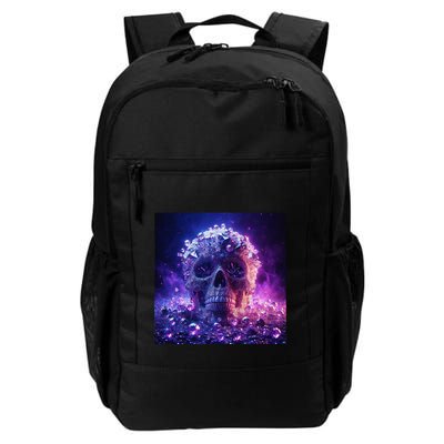 Diamond Covered Skull With Violet Colors And Crystal Gems Daily Commute Backpack