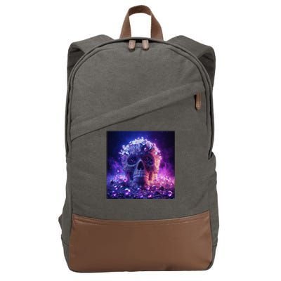 Diamond Covered Skull With Violet Colors And Crystal Gems Cotton Canvas Backpack