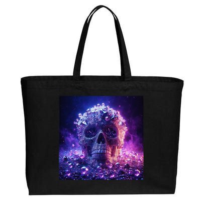 Diamond Covered Skull With Violet Colors And Crystal Gems Cotton Canvas Jumbo Tote