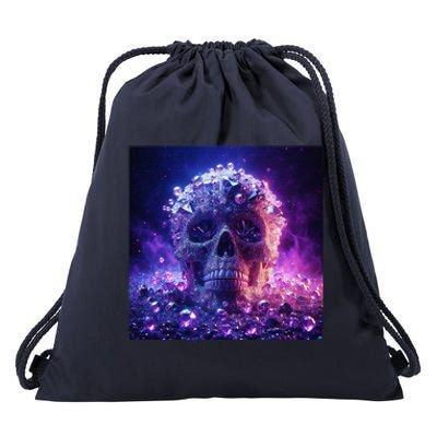 Diamond Covered Skull With Violet Colors And Crystal Gems Drawstring Bag