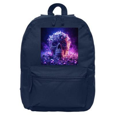 Diamond Covered Skull With Violet Colors And Crystal Gems 16 in Basic Backpack