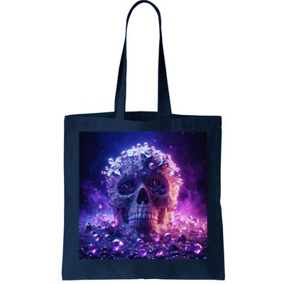 Diamond Covered Skull With Violet Colors And Crystal Gems Tote Bag