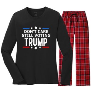 Dont Care Still Voting Trump Patriotic American Flag Women's Long Sleeve Flannel Pajama Set 