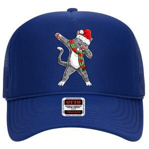 Dabbing Cat Santa Christmas Gift Boys Girls Catmas Xmas Gift High Crown Mesh Back Trucker Hat