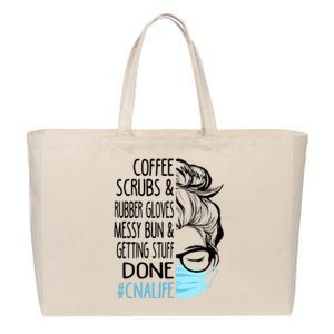 Dy Coffee Scrubs And Rubber Gloves Messy Bun CNA Cotton Canvas Jumbo Tote