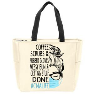 Dy Coffee Scrubs And Rubber Gloves Messy Bun CNA Zip Tote Bag