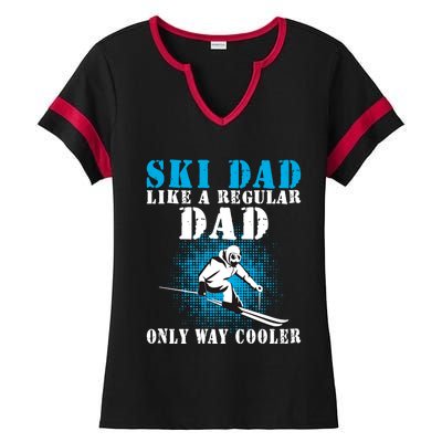 Distressed Cool Ski Dad Skiing Winter Sports Skier Father Gift Ladies Halftime Notch Neck Tee