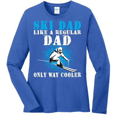 Distressed Cool Ski Dad Skiing Winter Sports Skier Father Gift Ladies Long Sleeve Shirt