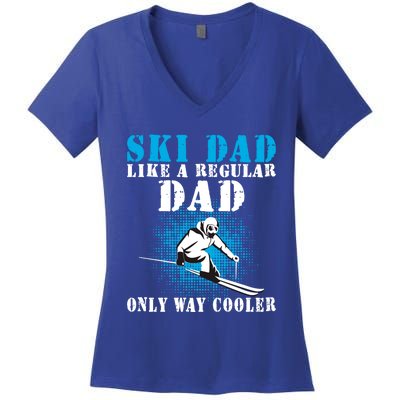 Distressed Cool Ski Dad Skiing Winter Sports Skier Father Gift Women's V-Neck T-Shirt