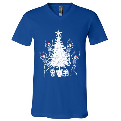 Dancing Christmas Skeletons Funny Spooky Christmas Graphic Gift V-Neck T-Shirt