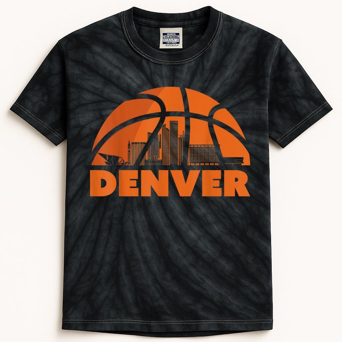 Denver City Skyline Colorado Basketball Fan Jersey Kids Tie-Dye T-Shirt