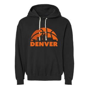 Denver City Skyline Colorado Basketball Fan Jersey Garment-Dyed Fleece Hoodie