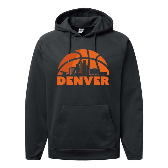 Denver City Skyline Colorado Basketball Fan Jersey Performance Fleece Hoodie