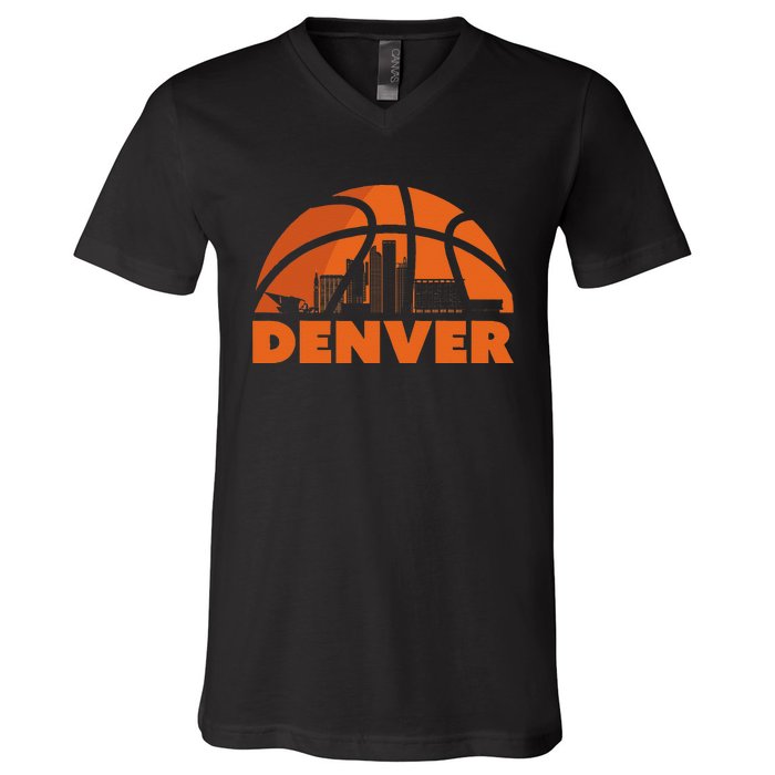 Denver City Skyline Colorado Basketball Fan Jersey V-Neck T-Shirt