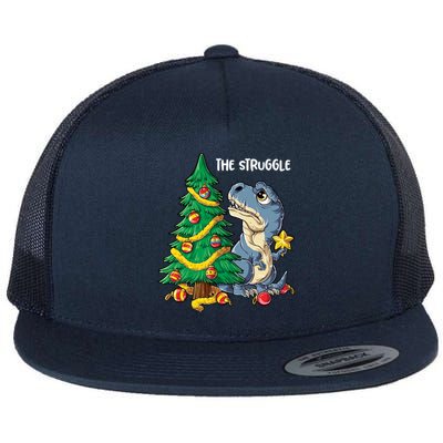 Dinosaur Christmas Tree Rex The Struggle Xmas Pajamas Meaningful Gift Flat Bill Trucker Hat