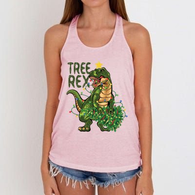 Dinosaur Christmas Tree Rex Boys Girls Funny Xmas Trex Cute Gift Women's Knotted Racerback Tank